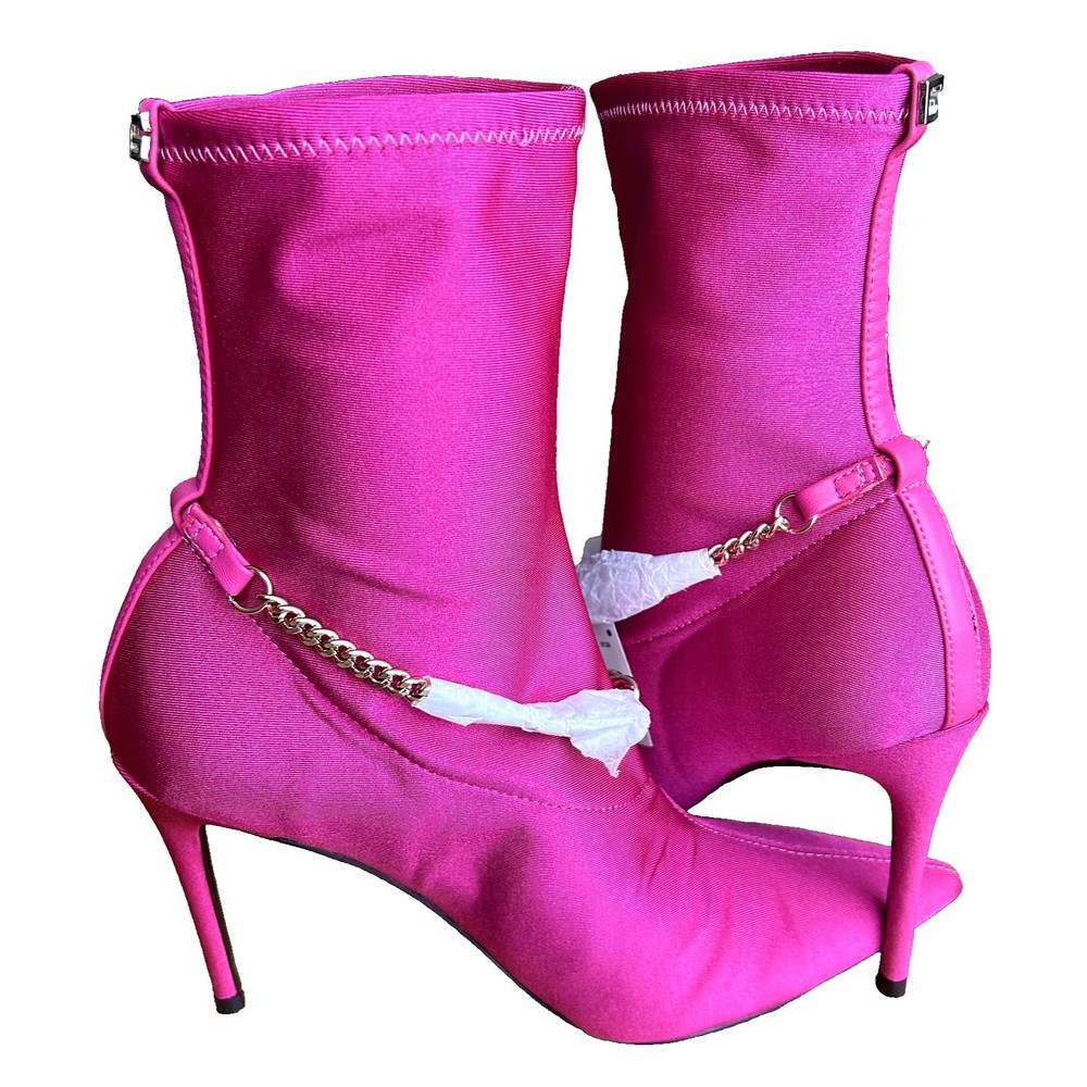 GUESS WOMEN PINK SATIN GLAM POINTED TOE PULLON STILETTO ANKLE BOOTIES 9.5 NEW - Picture 9 of 16